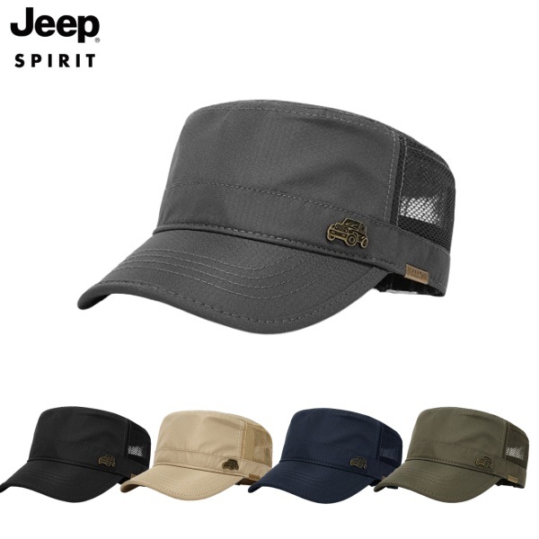 JEEP 지프 모자 여름용 남성용 플랫탑 통기성 메쉬 모자 캐주얼 군모 - 상품 이미지