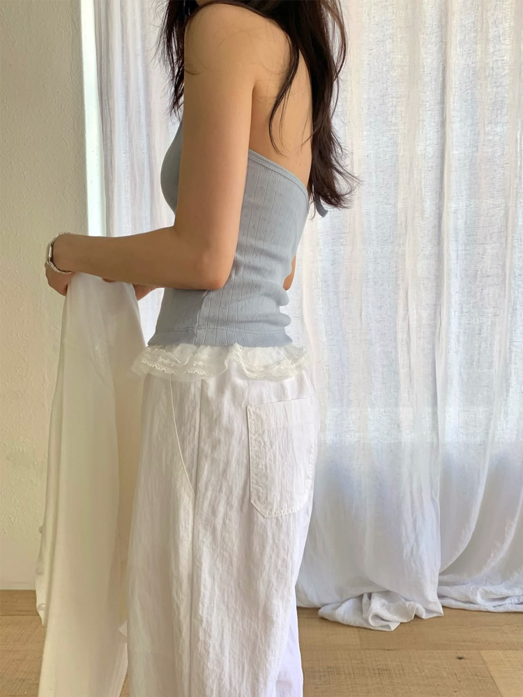 레이스 홀터넥 나시 여자 크롭티 민소매 탑 이너티 레이어드 여성 나시티 여름 티셔츠 탱크탑 - 상세 이미지 3