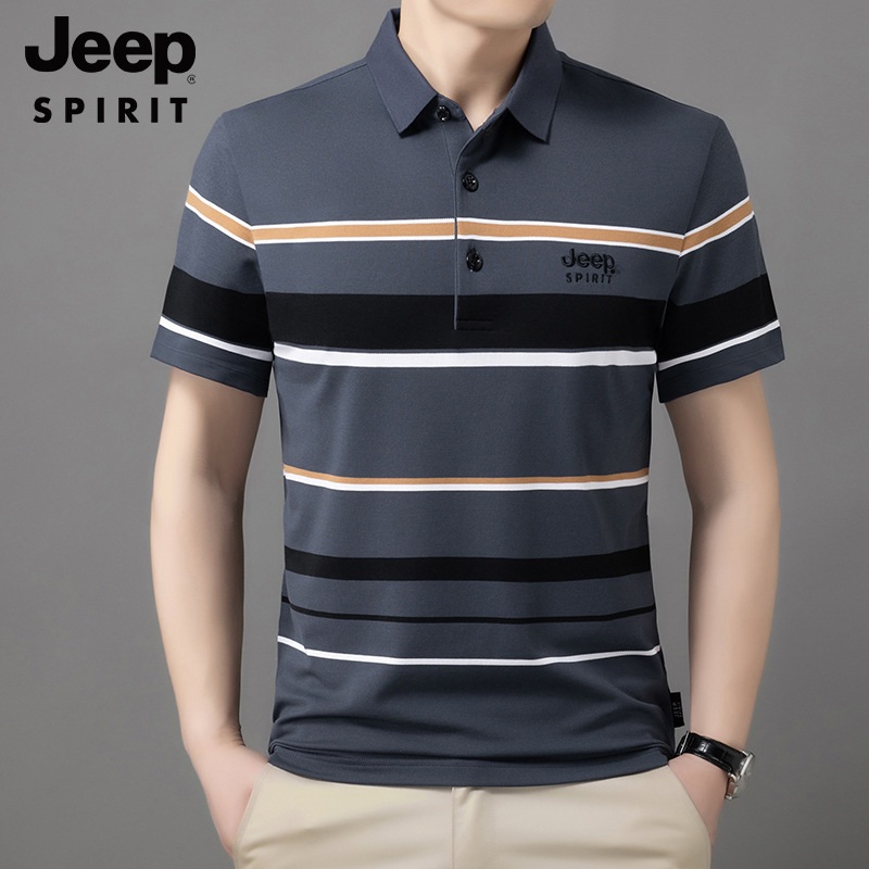 JEEP SPIRIT 남성 반팔 여름 셔츠 스트라이프 카라 티셔츠 - 상세 이미지 4