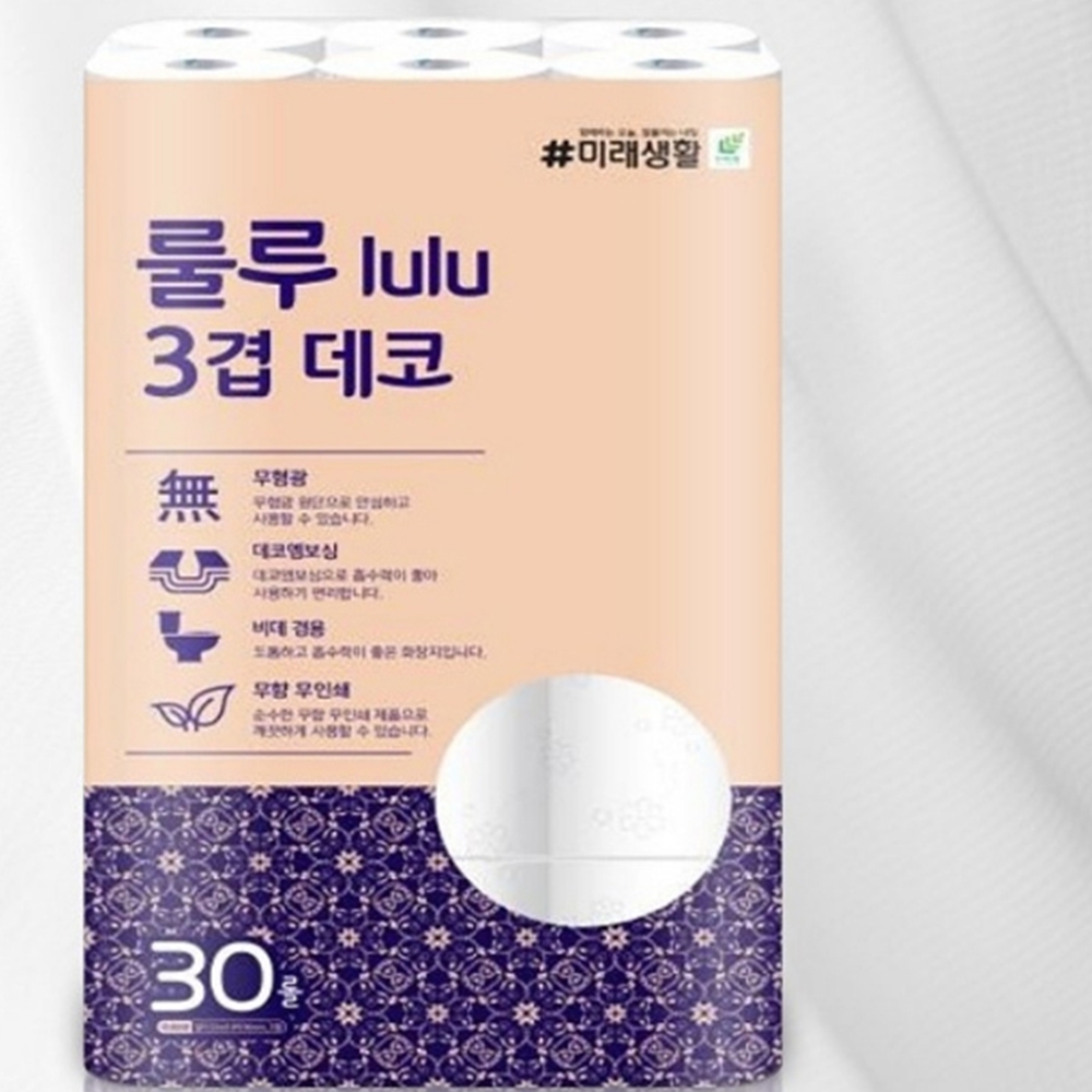 lulu화장지 두루마리휴지 롤티슈 룰루미래생활 3겹 30롤 - 상품 이미지