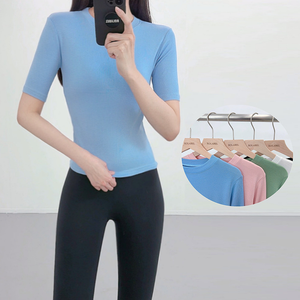 필라테스복 여성 요가복 필라테스복장 필라테스상의 애슬레저 반팔 요가옷 - 메인 이미지
