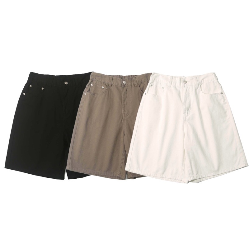 남성 레트로 빈티지 스트레이트 밴딩 반바지 커플 심플 캐주얼 청반바지 S-3xl - 상세 이미지 5