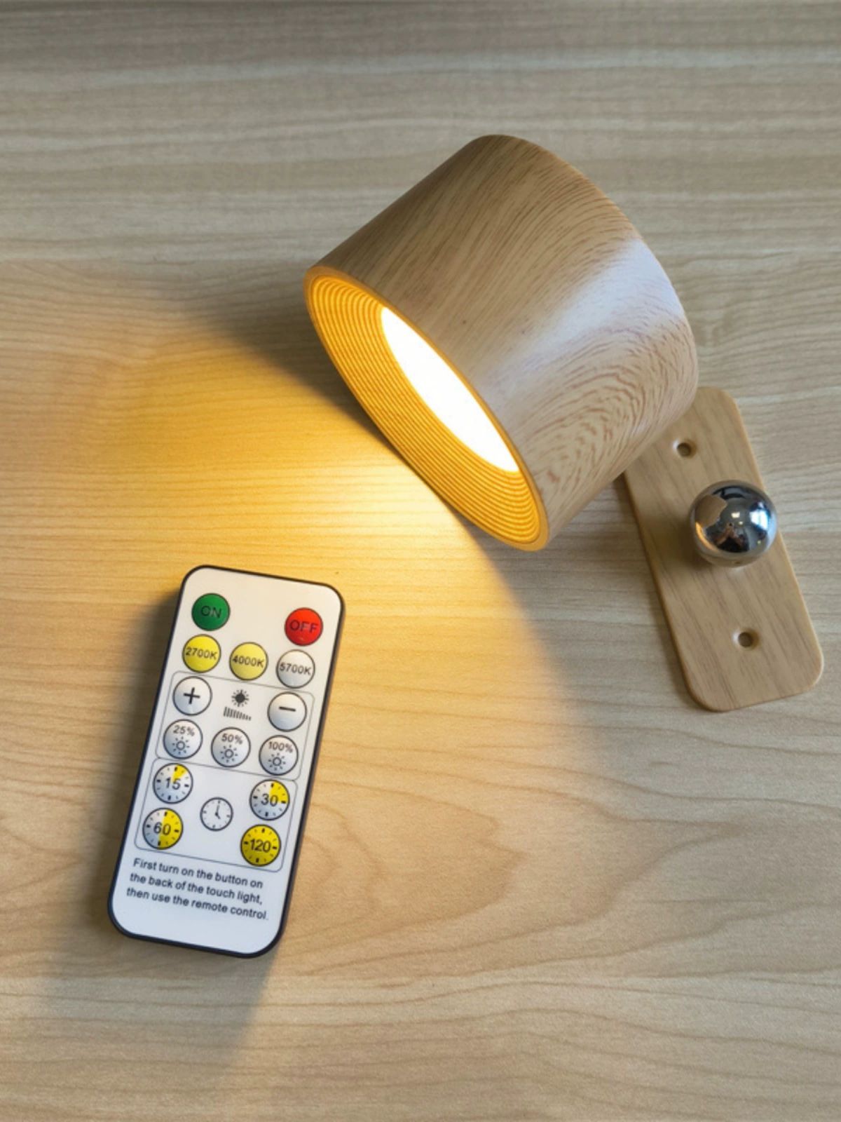 벽조명 USB 충전 LED 독서 침대 옆 공간조명 휴대용 터치 조절 야간 1.벽등 원목색 3색 기능-터치 - 상세 이미지 5