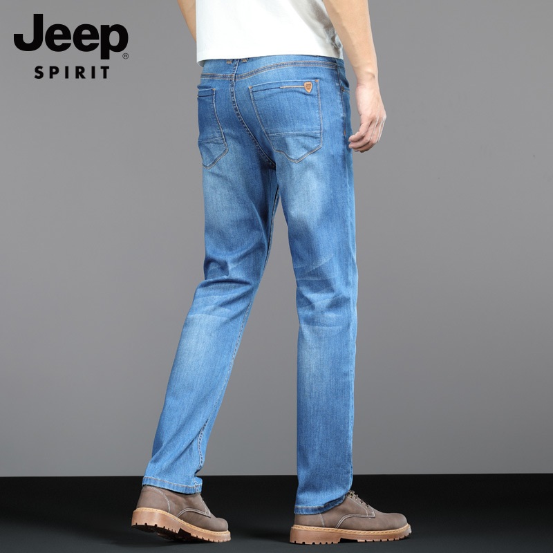 JEEP 지프 남자 청바지 슬림 스판 빅사이즈 라이트 블루 와이드 일자 팬츠 - 상세 이미지 2