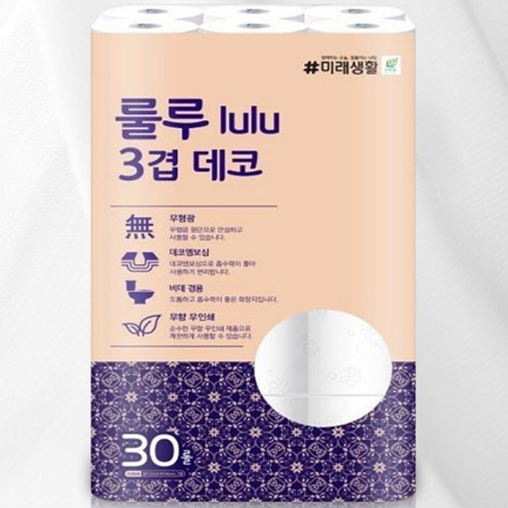 lulu화장지 두루마리휴지 롤티슈 룰루미래생활 3겹 30롤 - 상세 이미지 2