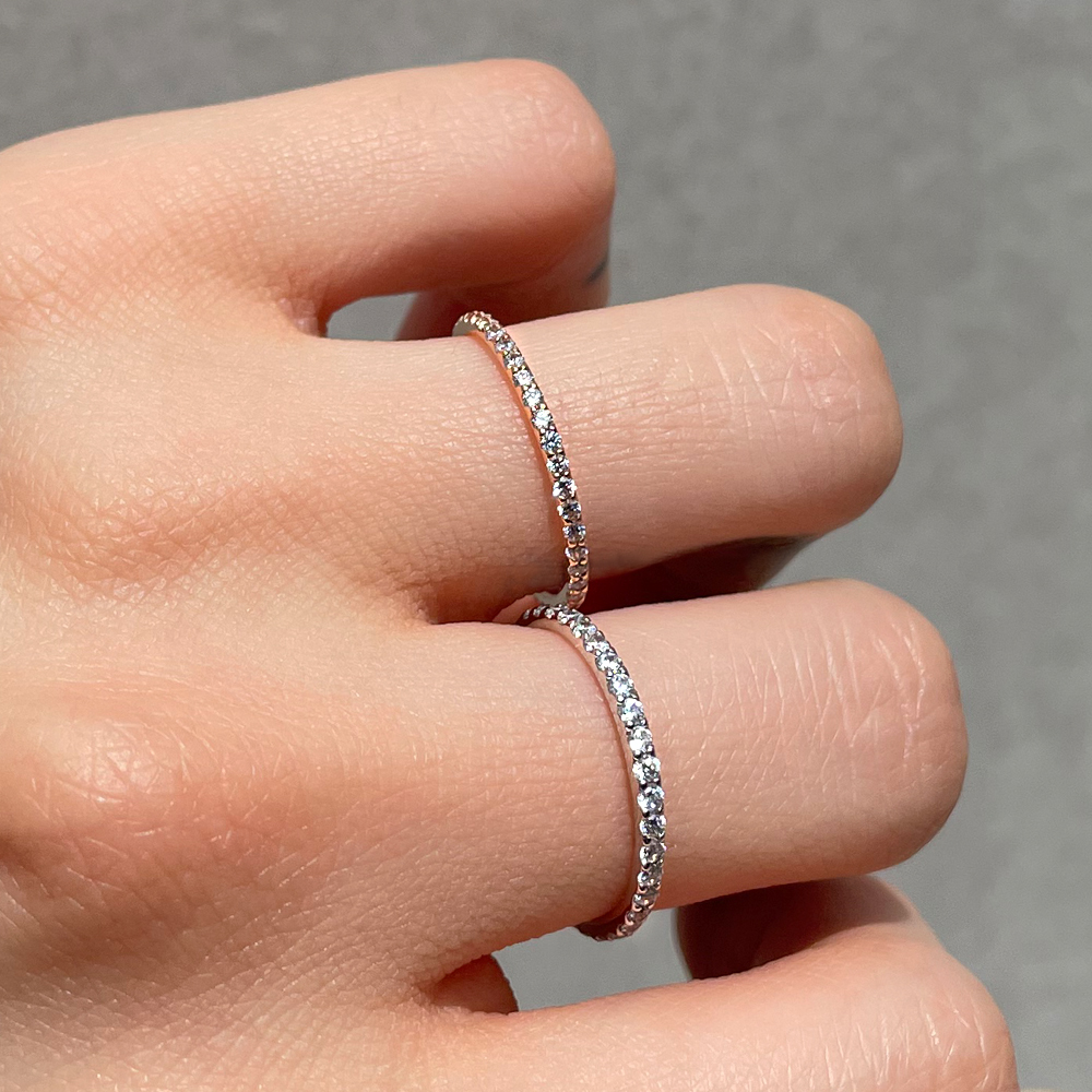 1.3mm 랩 다이아 모이사나이트 풀 세팅 베이직 가드링 반지 데일리 레이어드 - 상세 이미지 2