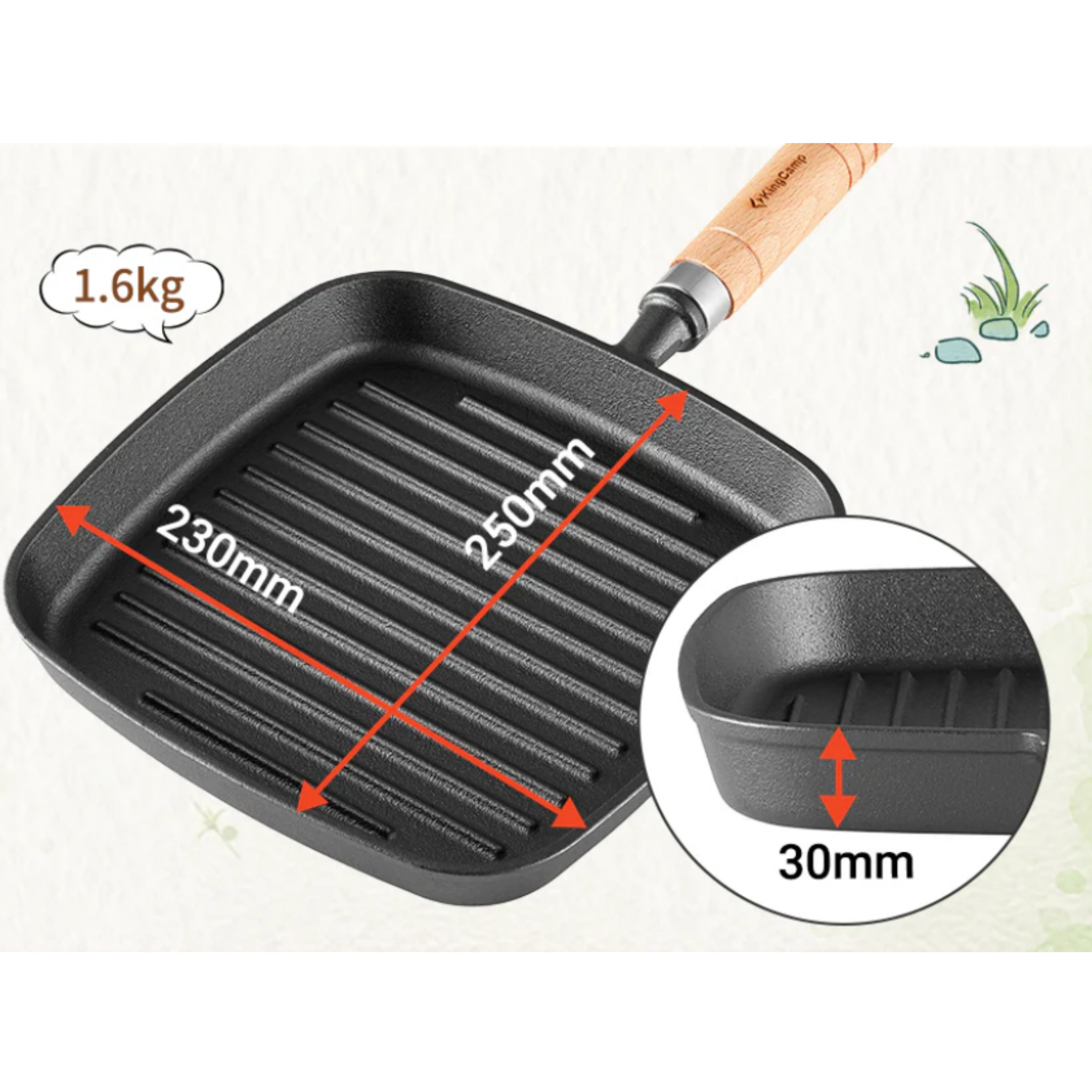 킹캠프 접이식 캠핑 프라이팬 집게 포함 휴대용 조리세트 KA2421 CAST IRON FRYING PAN - 상세 이미지 4
