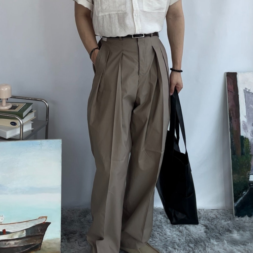 남자 투턱 바지 커브드 팬츠 세미 벌룬 팬츠 - 상세 이미지 4