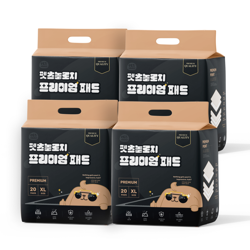 펫츠놀로지 괴물 흡수력 프리미엄 메쉬 배변패드 대형, 20매입, 4개 - 메인 이미지
