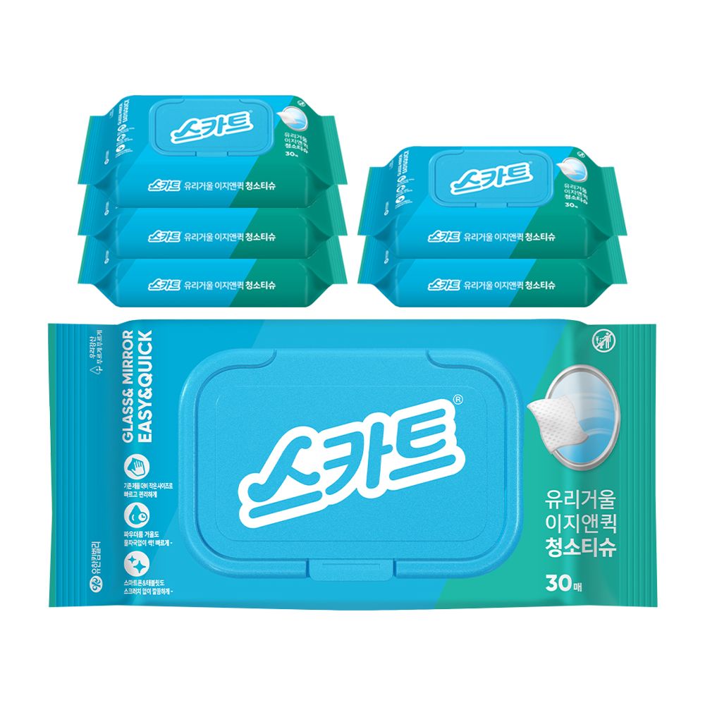 스카트 유리거울 이지앤퀵 청소티슈 30매X6팩 - 상품 이미지
