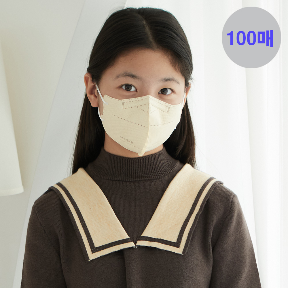 메디케이알 와이드핏 KF94 극소형 황사 컬러마스크 버니베이지, 100매