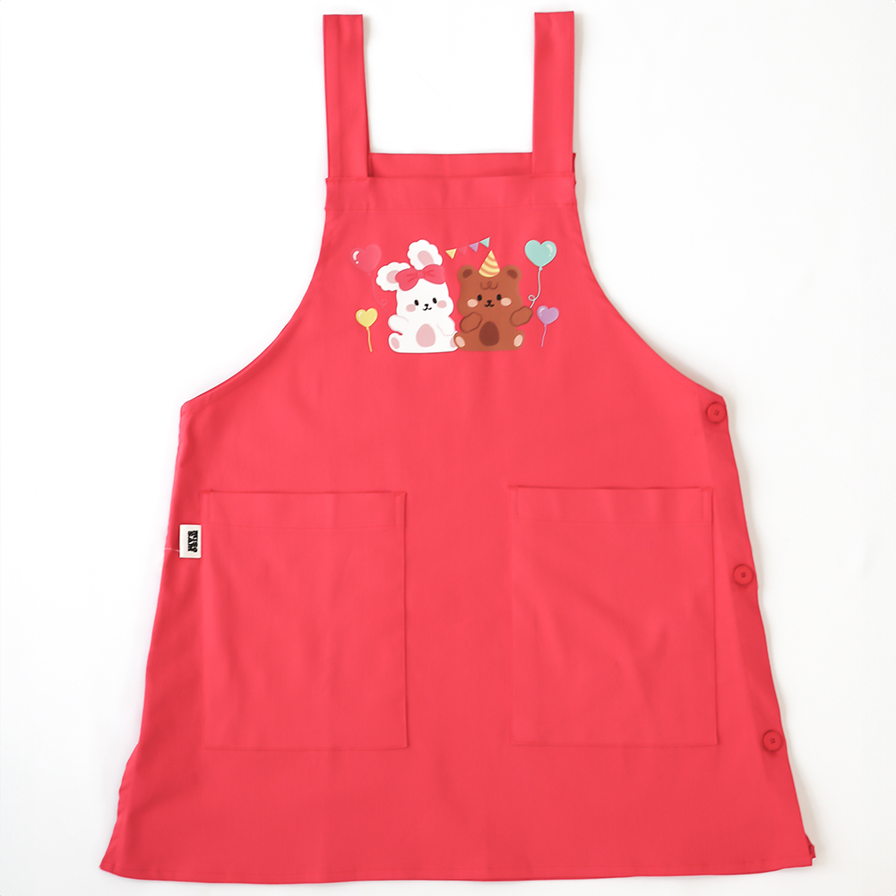 [미소쌤] 젤리 파티프렌즈 레드 앞치마 어린이집 유치원 빅사이즈 캐릭터 원피스 보육교사