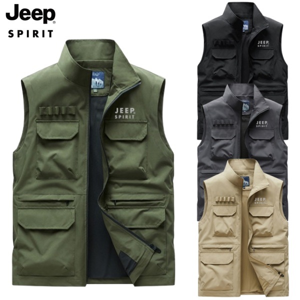 JEEP 지프 봄 여름 남자 조끼 여름 낚시 포켓 베스트 아웃도어 - 상품 이미지