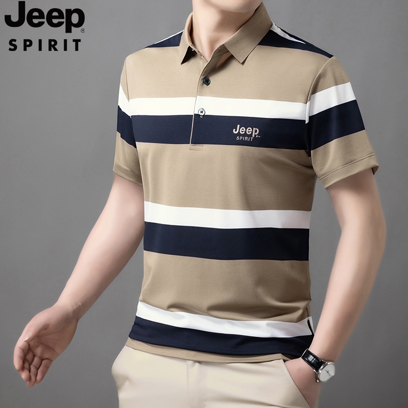 JEEP SPIRIT 반팔 남성 여름 슬림 데일리 오버핏 줄무늬 카라 티셔츠 - 상세 이미지 5