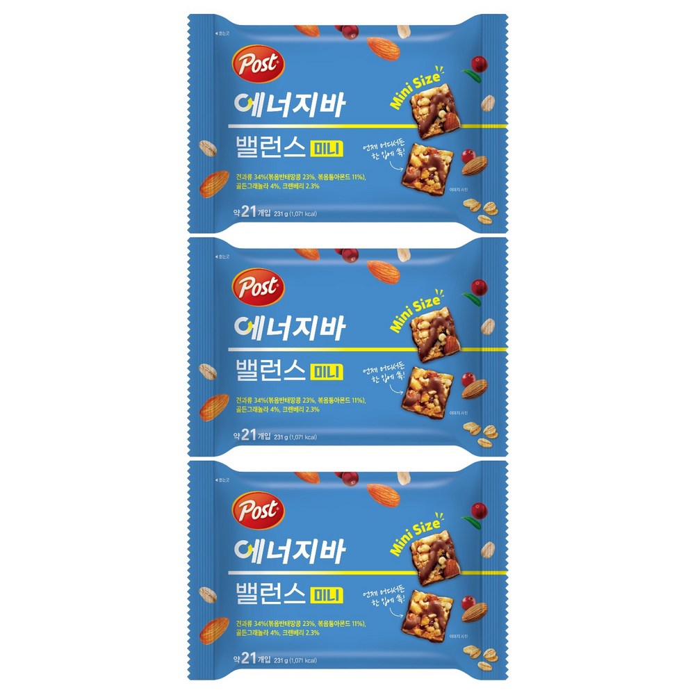 (1+1)포스트 밸런스 미니 에너지바, 231g, 3개2set : 메이드인해피