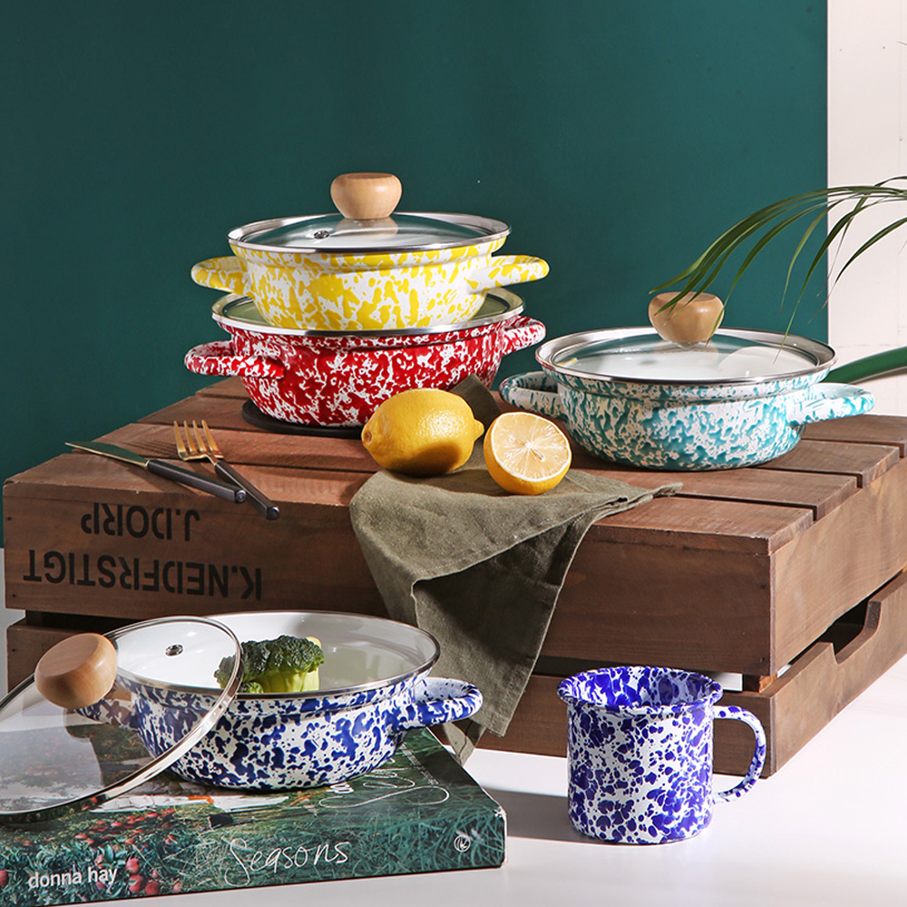 하코야 마블 법랑 전골 양수냄비 (뚜껑포함) 19cm, 레드 - 상세 이미지 4