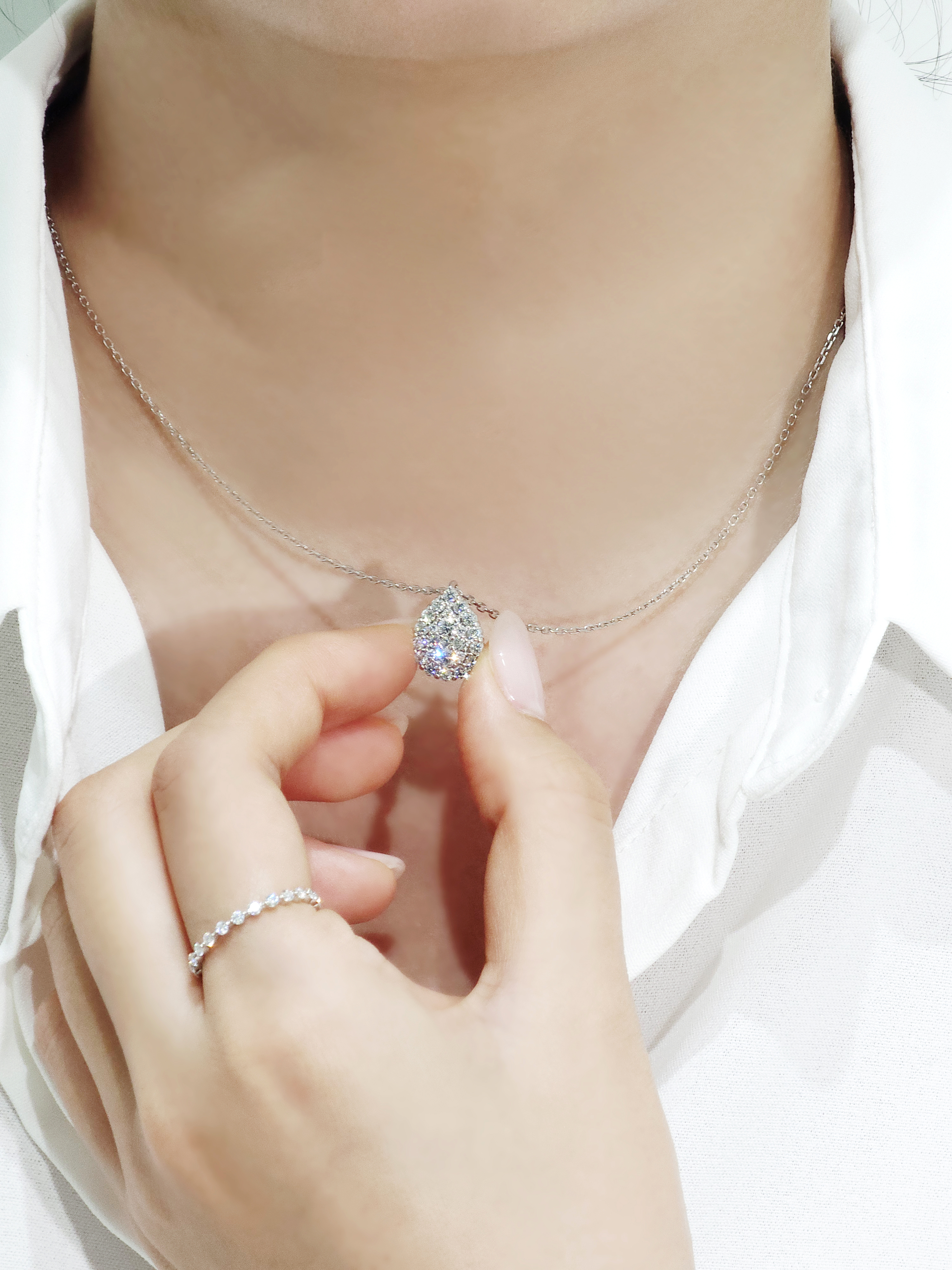 랩다이아 목걸이 파베세팅 물방울 랩다이아몬드 14k 18k - 상세 이미지 3
