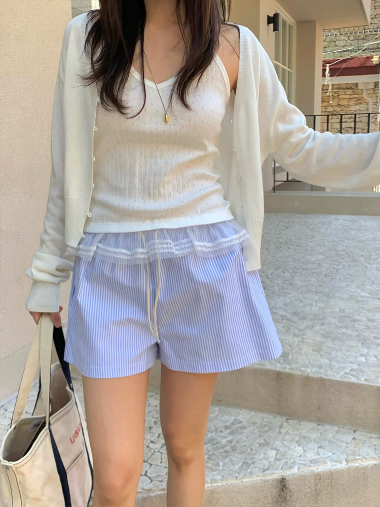 레이스 홀터넥 나시 여자 크롭티 민소매 탑 이너티 레이어드 여성 나시티 여름 티셔츠 탱크탑 이미지 8