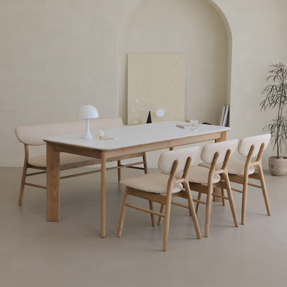 라미에스 오스비 애쉬 포세린 세라믹 식탁세트 6인용 1600 의자3 벤치