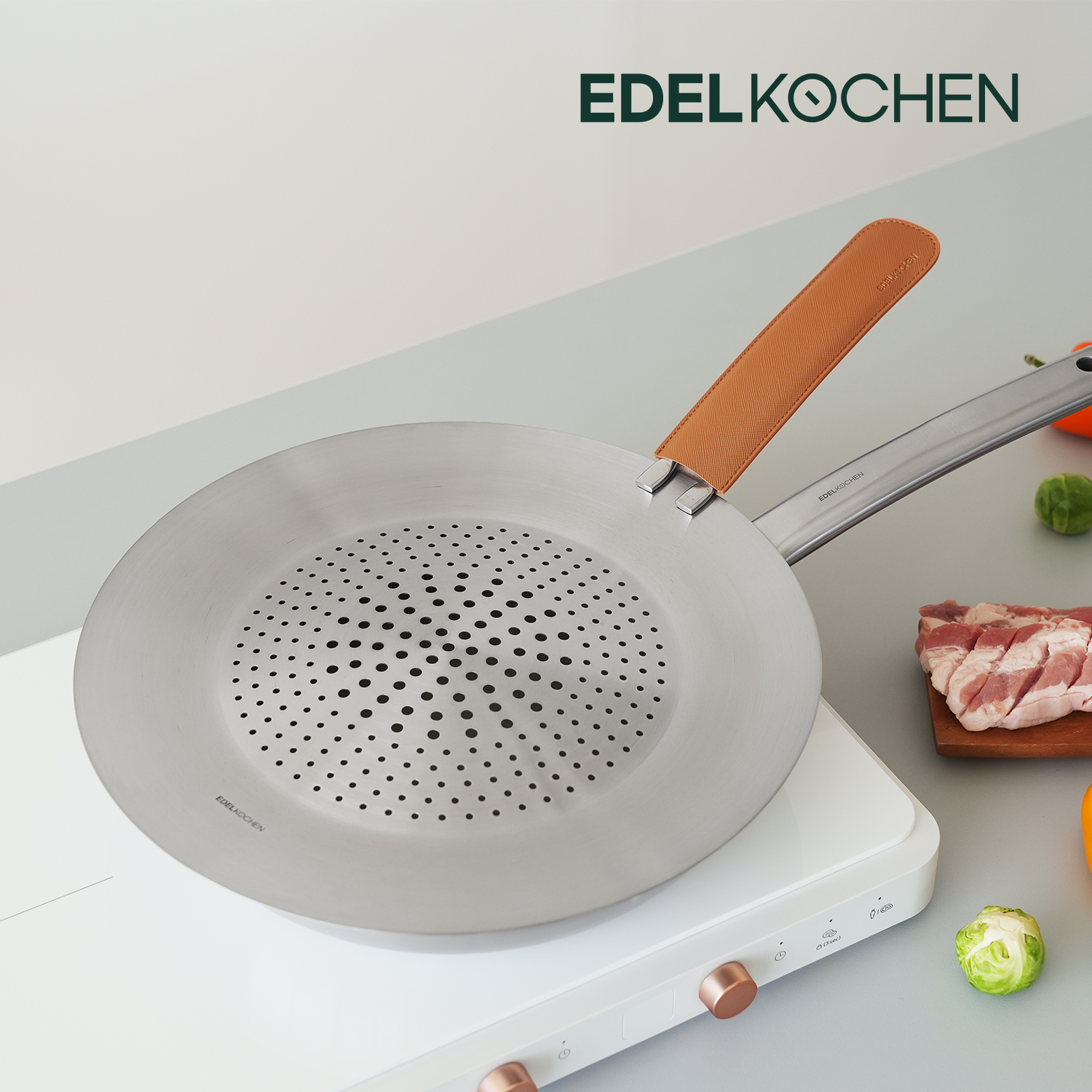 [N단독]에델코첸 이지프리즘 스텐후라이팬+웍팬+뚜껑커버 인덕션 가스레인지 24cm 얼그레이 이미지 6