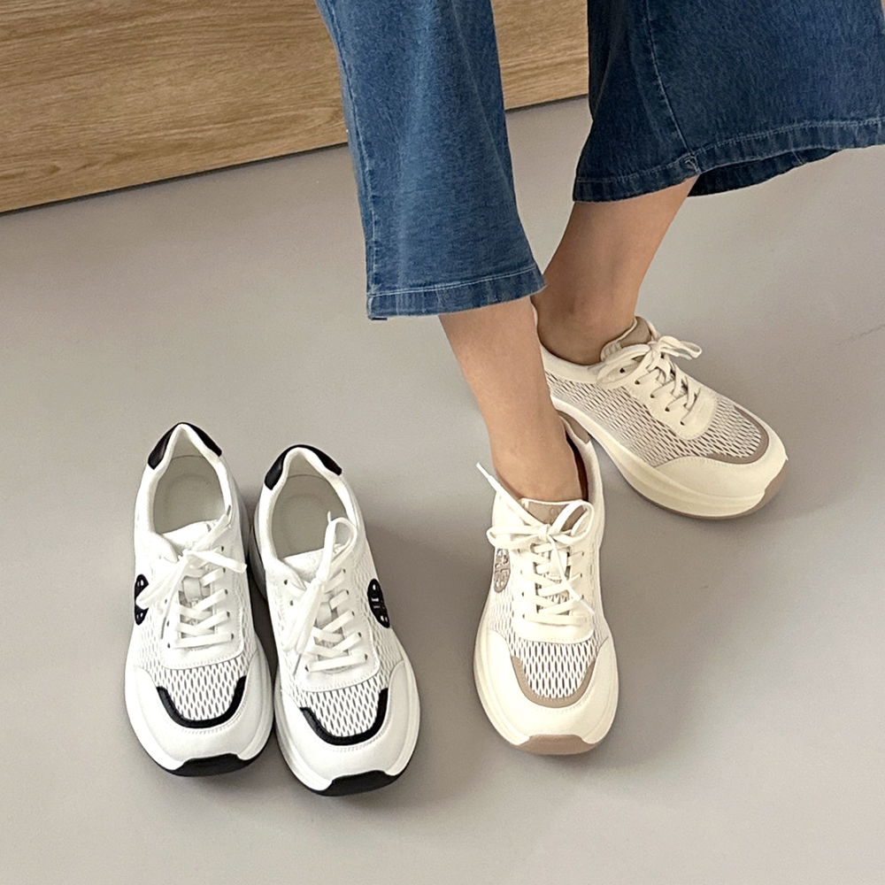 슈리오 발편한스니커즈 소가죽 메쉬 통굽 여성 스니커즈