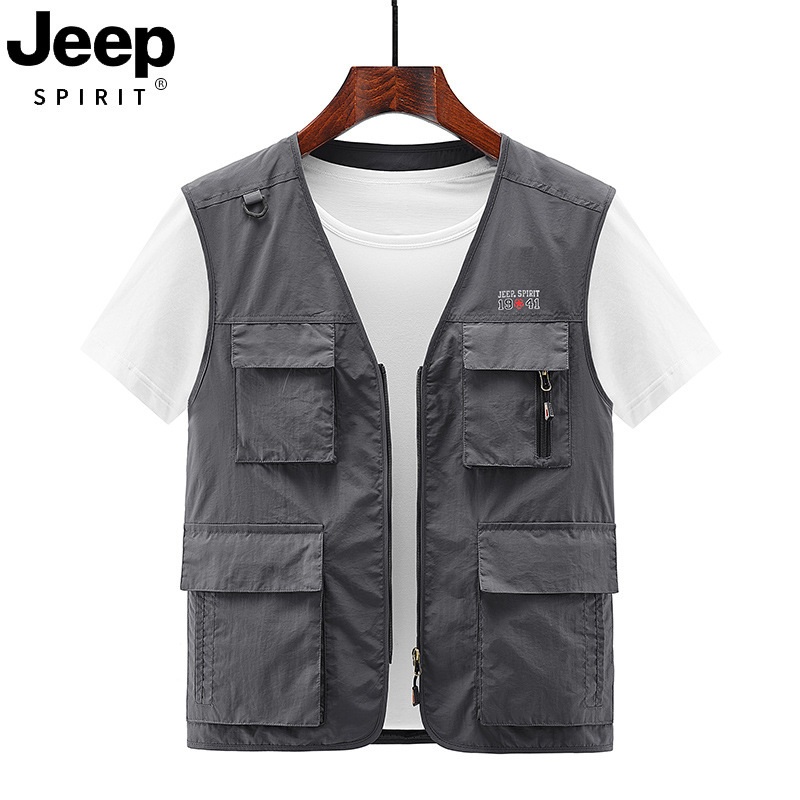 JEEP SPIRIT 남 캐주얼 베스트 등산 경량 여름 멀티 조끼 포켓 작업용 낚시 - 상세 이미지 3