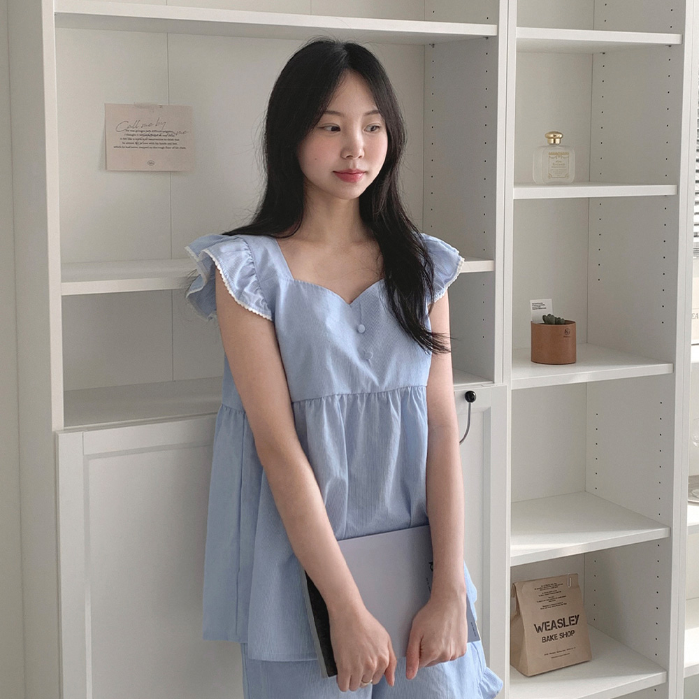 [A.made] 엔나 스트라이프 슬리브리스 반팔 커플파자마 나시 잠옷세트 2color 이미지 2