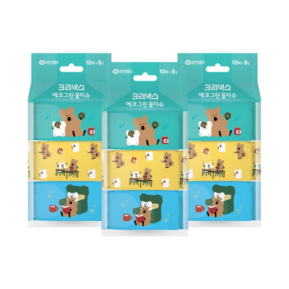 크리넥스 에코그린 쁘띠 물티슈 다이노탱 10매X6입X3팩
