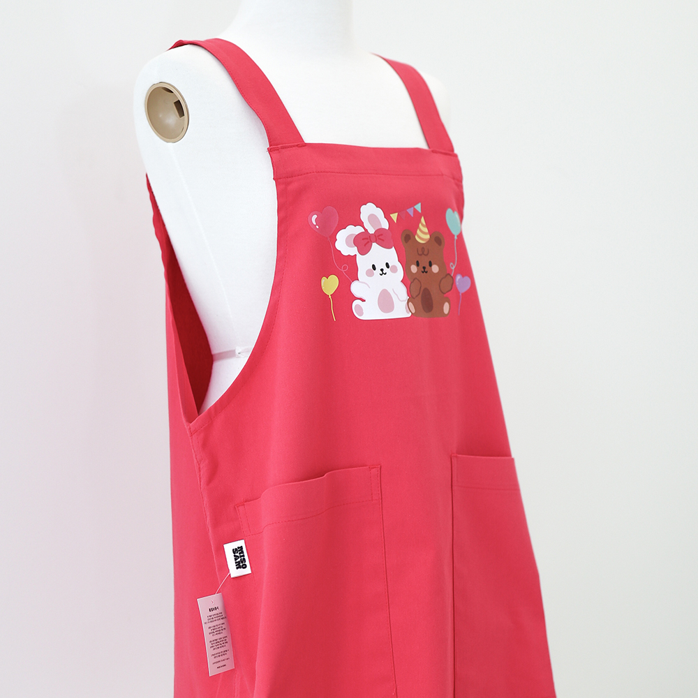 [미소쌤] 젤리 파티프렌즈 레드 앞치마 어린이집 유치원 빅사이즈 캐릭터 원피스 보육교사