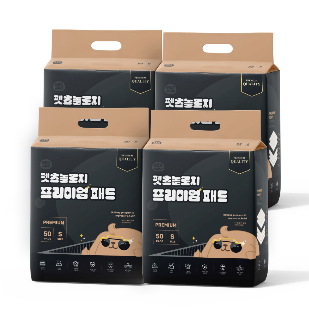 펫츠놀로지 괴물 흡수력 프리미엄 메쉬 배변패드 소형, 50매입, 4개 - 메인 이미지