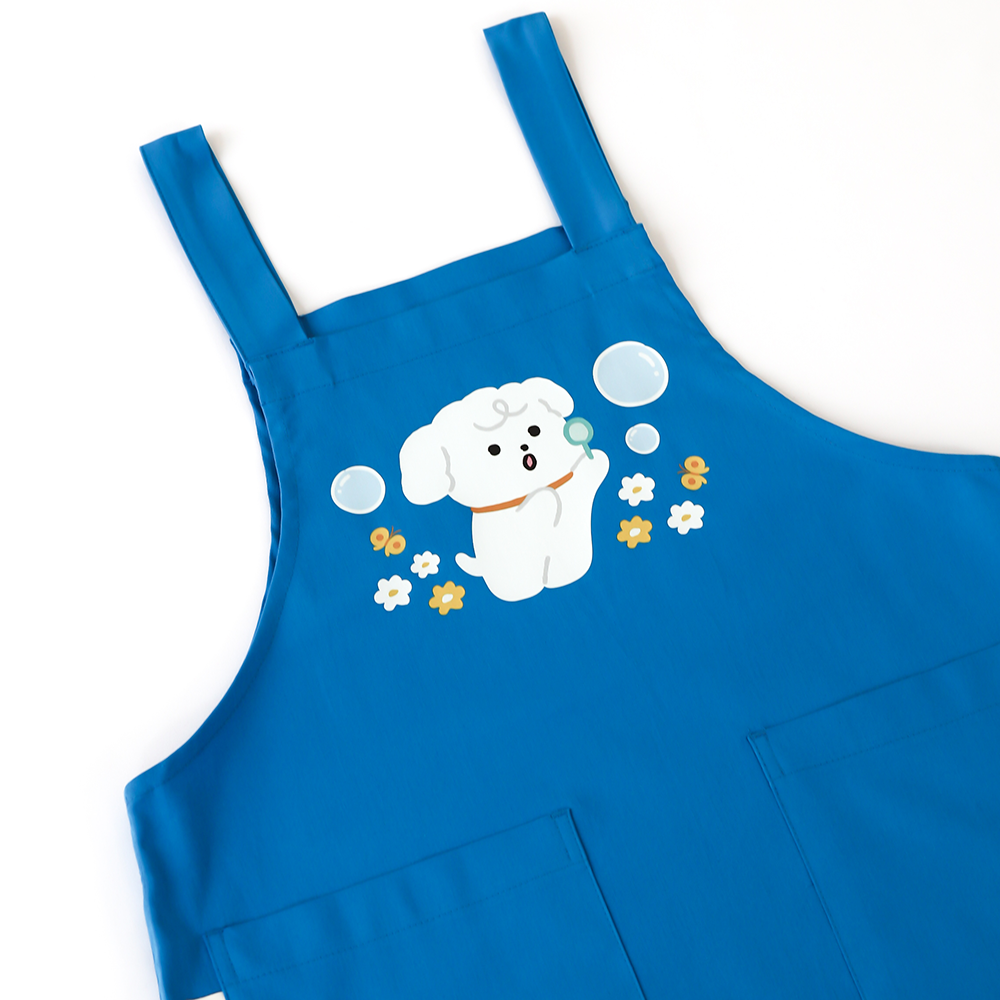 [미소쌤] 젤리 버블숑 블루 앞치마 어린이집 유치원 빅사이즈 캐릭터 원피스 보육교사