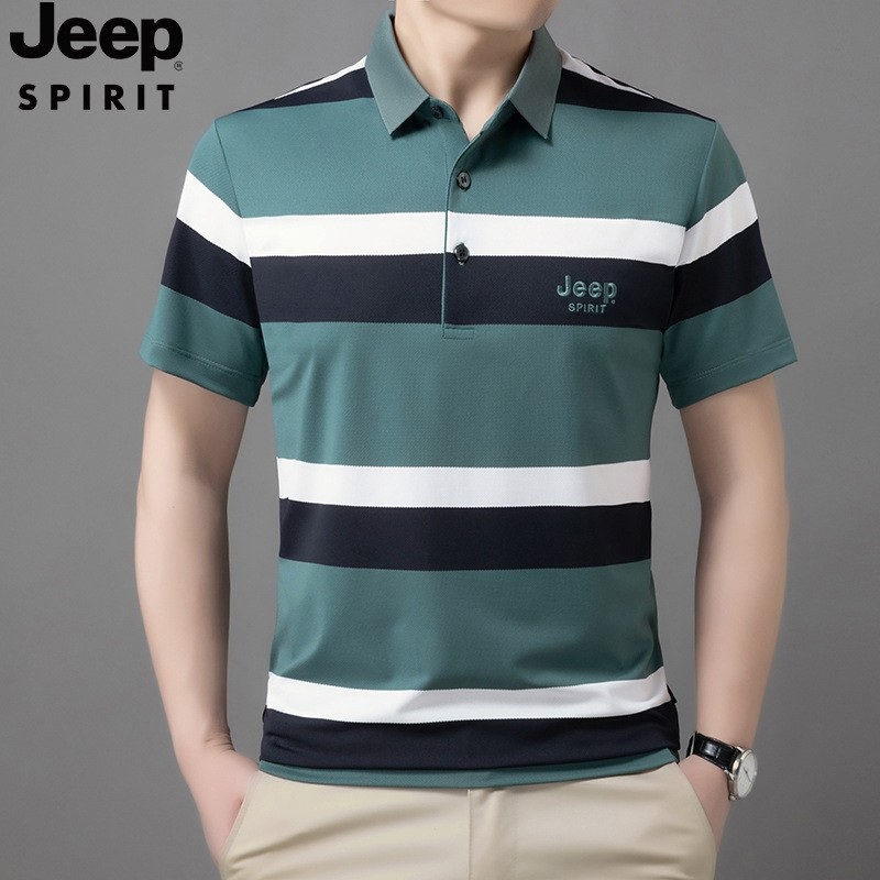 JEEP SPIRIT 반팔 남성 여름 슬림 데일리 오버핏 줄무늬 카라 티셔츠 - 상세 이미지 3