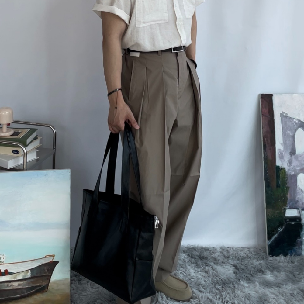 남자 투턱 바지 커브드 팬츠 세미 벌룬 팬츠 - 상세 이미지 5