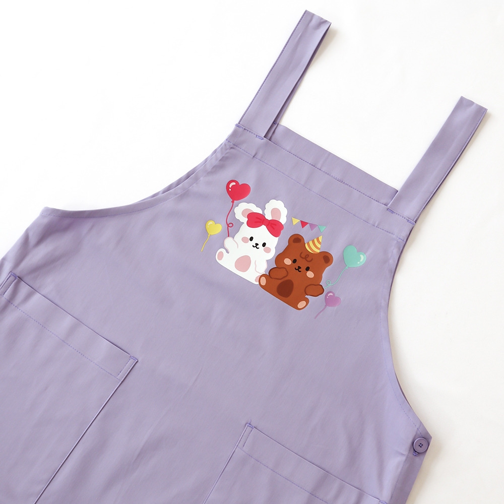 [미소쌤] 젤리 파티프렌즈 퍼플 앞치마 어린이집 유치원 빅사이즈 캐릭터 원피스 보육교사