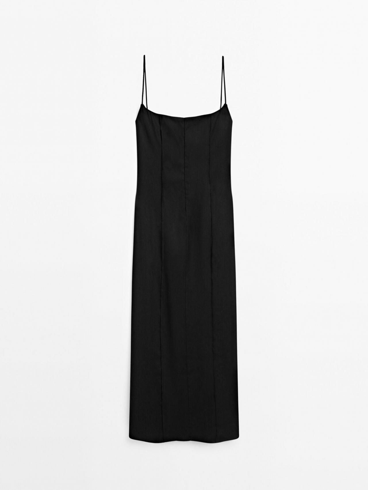 마시모두띠 스트랩 리넨 미디 원피스 6646/589 BLACK