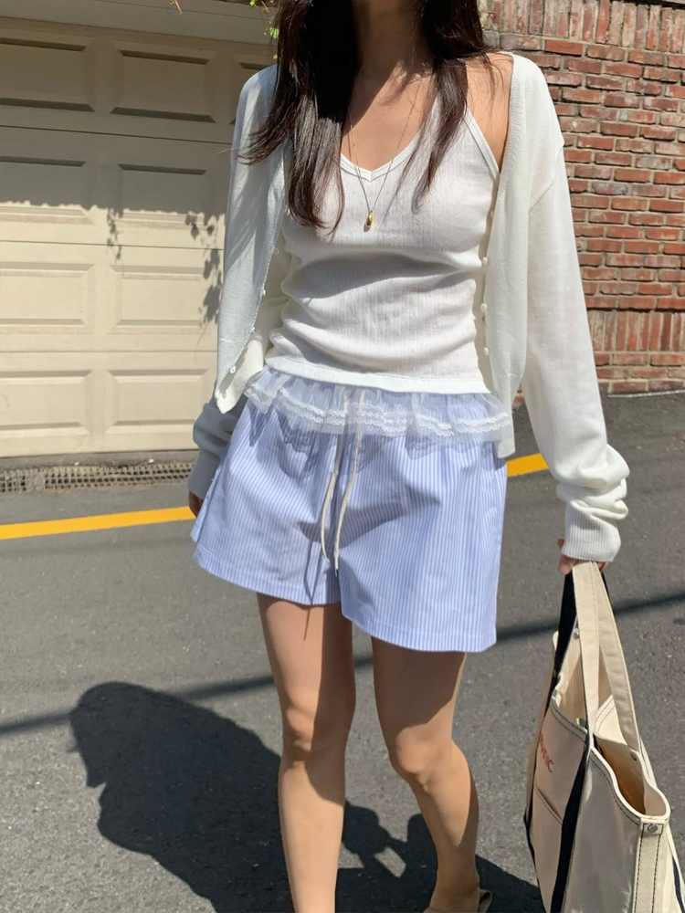 레이스 홀터넥 나시 여자 크롭티 민소매 탑 이너티 레이어드 여성 나시티 여름 티셔츠 탱크탑 이미지 6