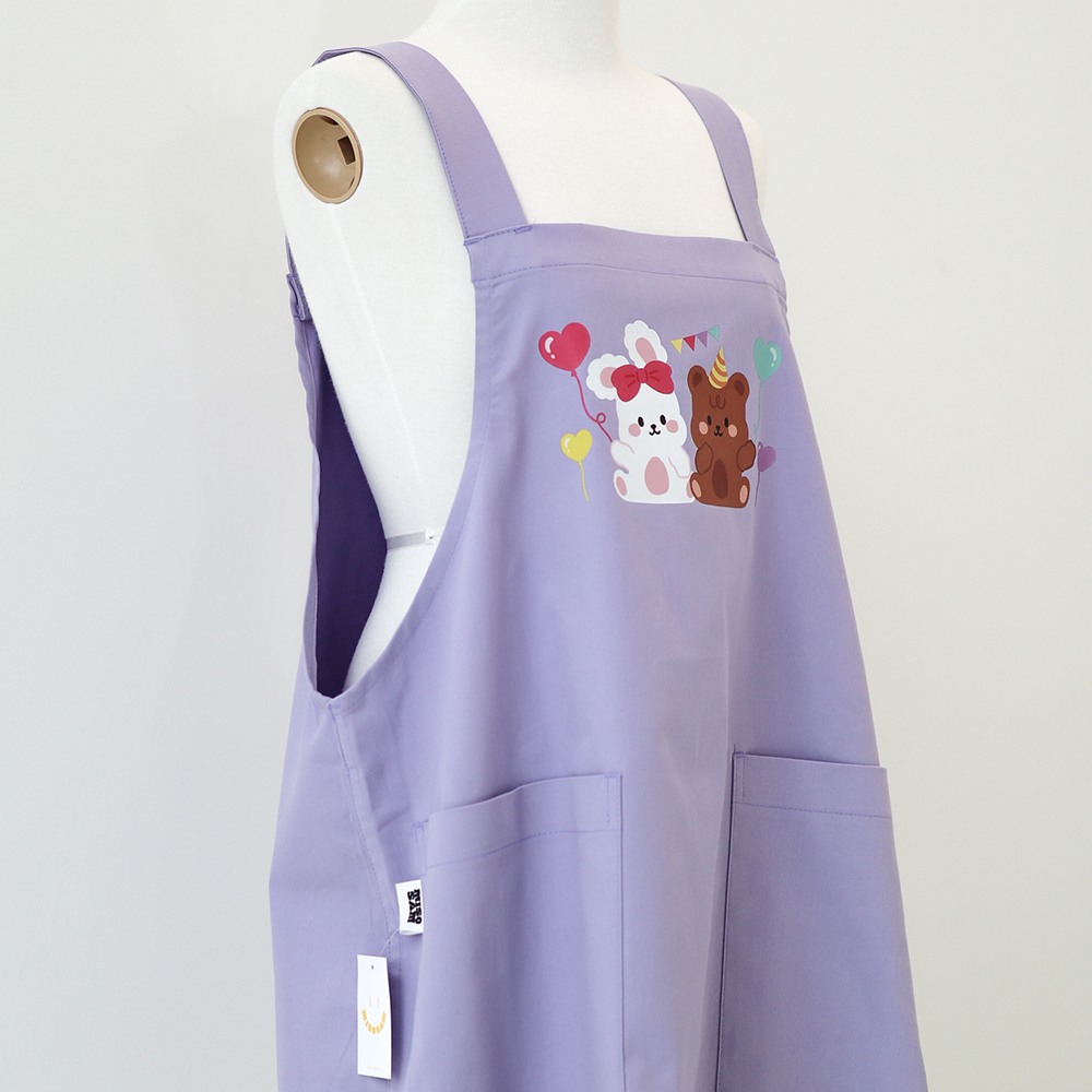 [미소쌤] 젤리 파티프렌즈 퍼플 앞치마 어린이집 유치원 빅사이즈 캐릭터 원피스 보육교사