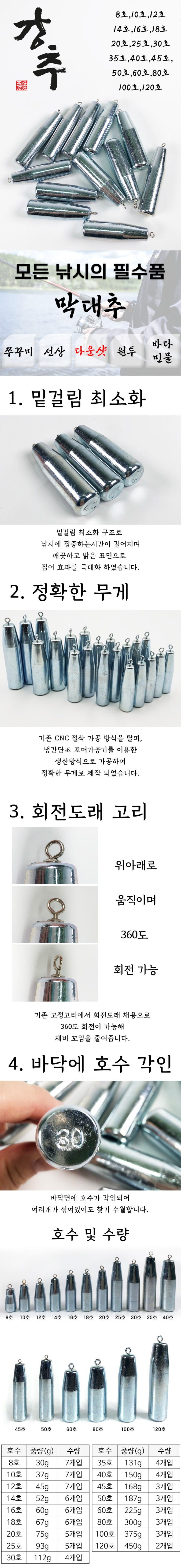 강추 막대추 다운샷봉돌 원투싱커 바다봉돌 60호, 3개입, 1개 - 상세 이미지 5