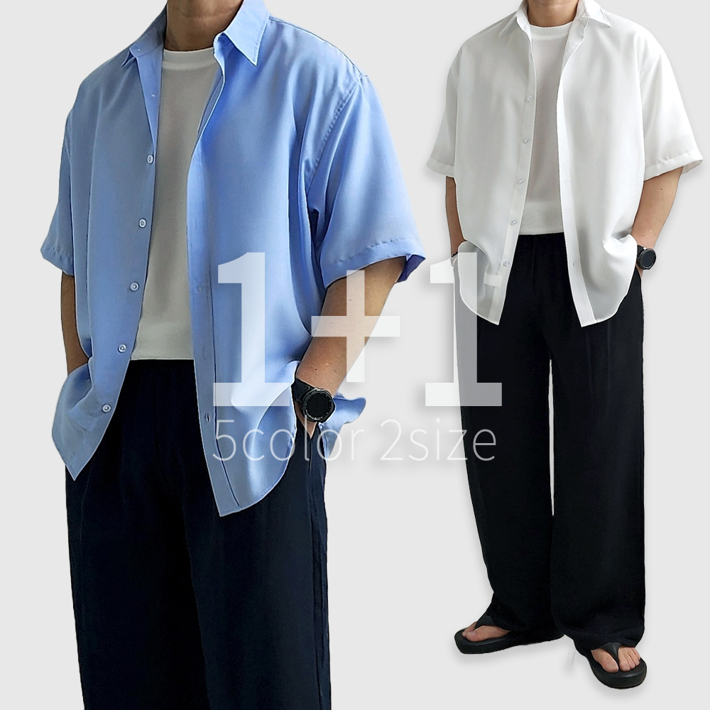 1+1 반팔와이셔츠 린넨반팔셔츠 구김없는셔츠 - 상품 이미지