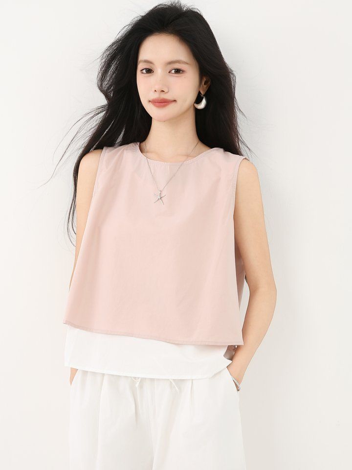 봄 여름 여성 라운드넥 민소매블라우스 레이어드 백리본 루즈핏 나시 데일리룩 시원한 - 상세 이미지 5