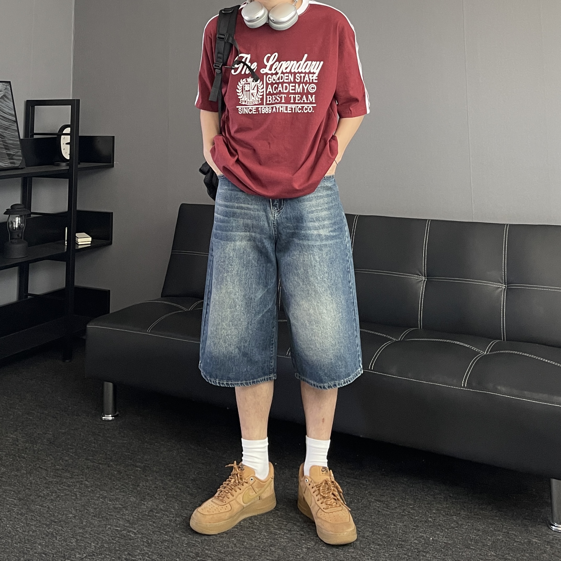 남자청반바지 남자7부청바지 버뮤다데님팬츠 이미지 8