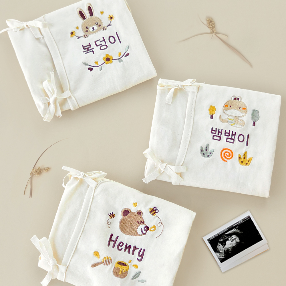 이키 신생아 자수 태명 아기 이름 오가닉 배냇저고리 곰 긴소매 - 상세 이미지 5