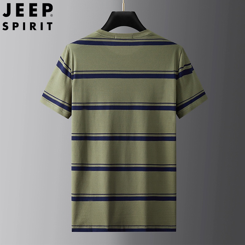 JEEP SPIRIT 남성 여름 스트라이프 라운드 기능성 냉감 반팔 티셔츠 - 상세 이미지 4
