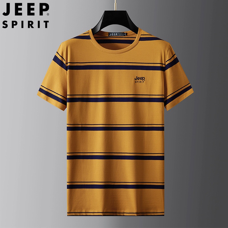 JEEP SPIRIT 남성 여름 스트라이프 라운드 기능성 냉감 반팔 티셔츠 - 상세 이미지 2