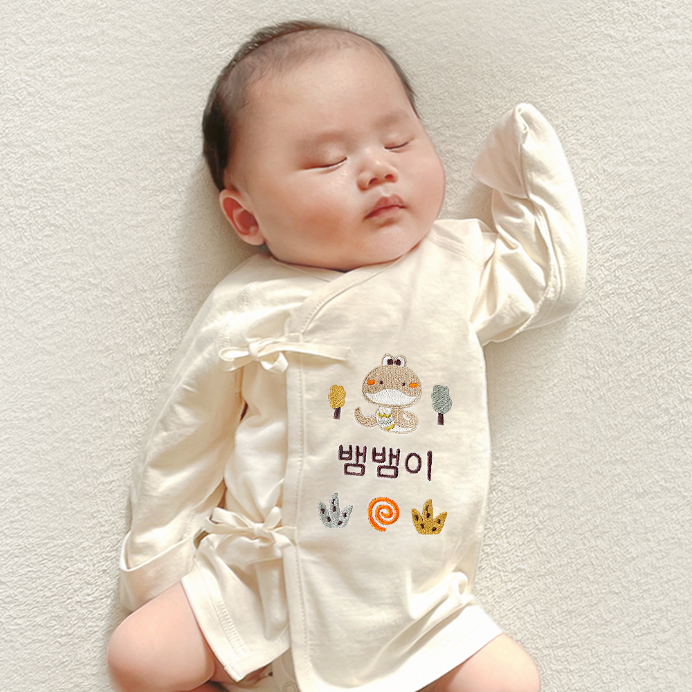 이키 신생아 자수 태명 아기 이름 오가닉 배냇저고리 곰 긴소매 - 상세 이미지 2