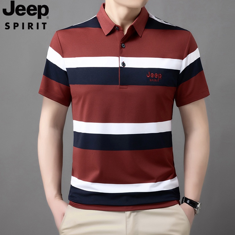 JEEP SPIRIT 반팔 남성 여름 슬림 데일리 오버핏 줄무늬 카라 티셔츠 - 상세 이미지 4