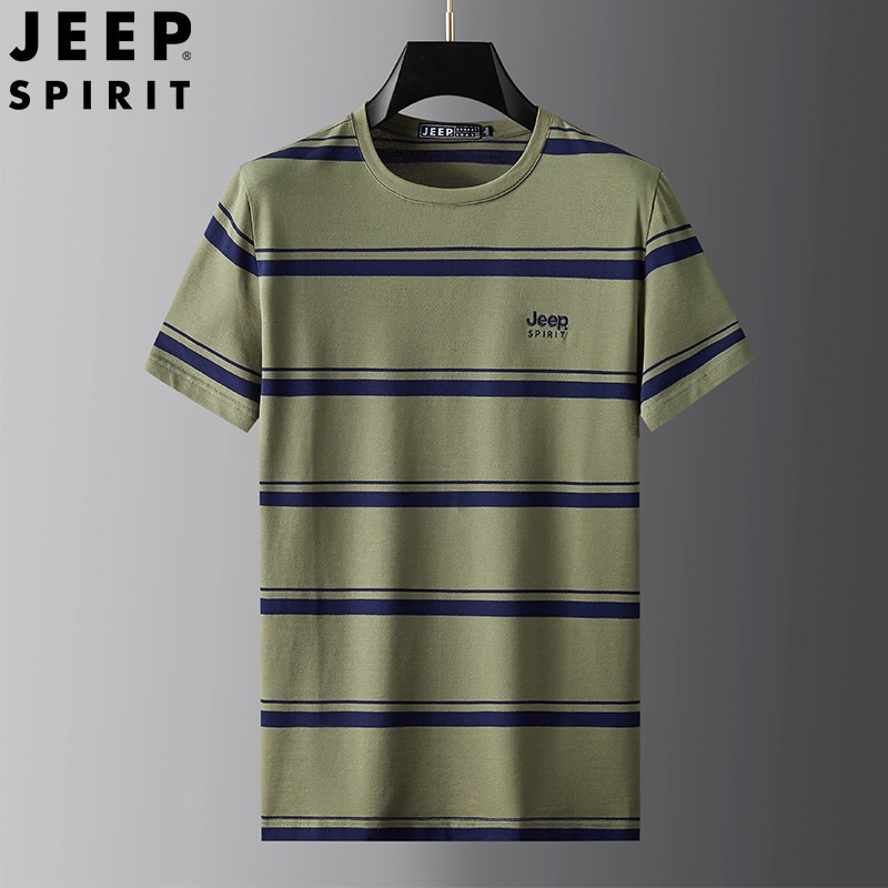 JEEP SPIRIT 남성 여름 스트라이프 라운드 기능성 냉감 반팔 티셔츠 - 상세 이미지 3