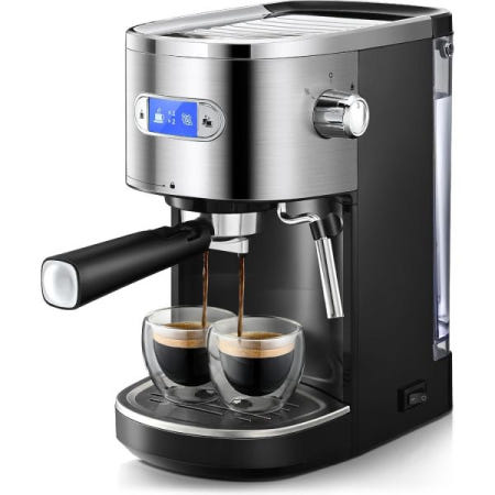 [FREE VILLAGE][해외]무료 빌리지 에스프레소 머신, 밀크 프로더 스팀 완드가 포함된 20개의 바 프로페셔널 커피 메이커, 카푸치노, 라떼용 40-1/2온스 탈착식 물탱크, 가정, 소규모 사무실용