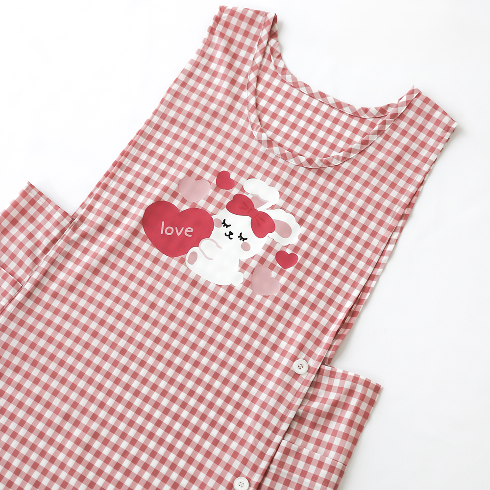 [미소쌤] 찰랑 하트버니 앞치마 단추형 F 어린이집 빅사이즈 캐릭터 원피스 보육교사