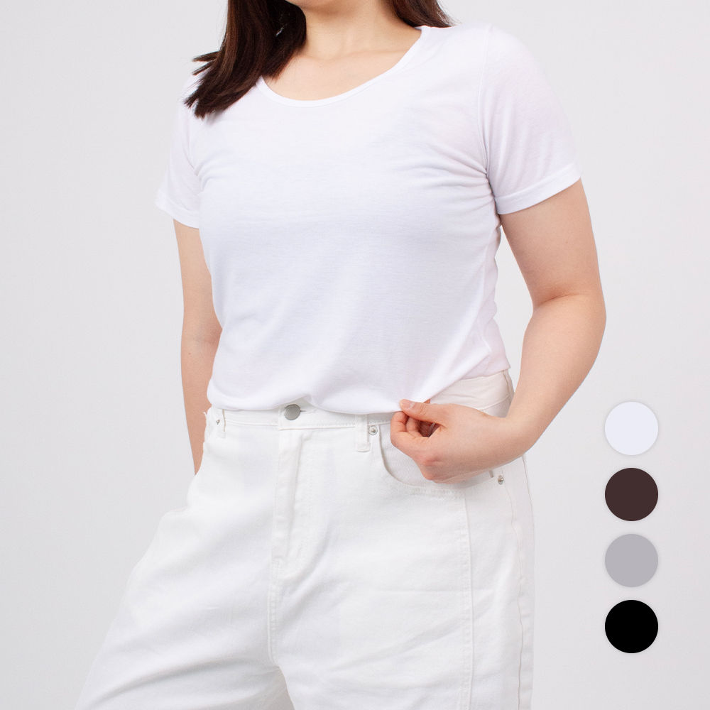 여자여름반팔 빅사이즈 유넥 무지티 쫀쫀 슬림 무지티 - 메인 이미지